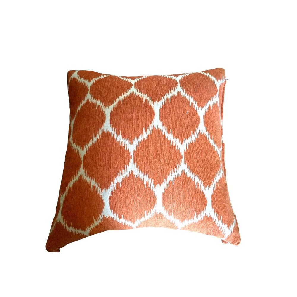 Decorative Throw Pillow With Tassels - 18"x18" Ikat‎ Pattern Orange & White